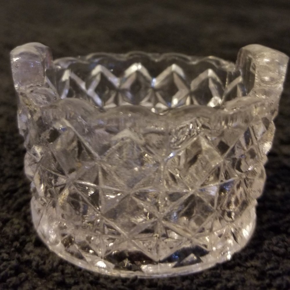 Tiny Crystal Cut Glass Basket Diamond Pattern